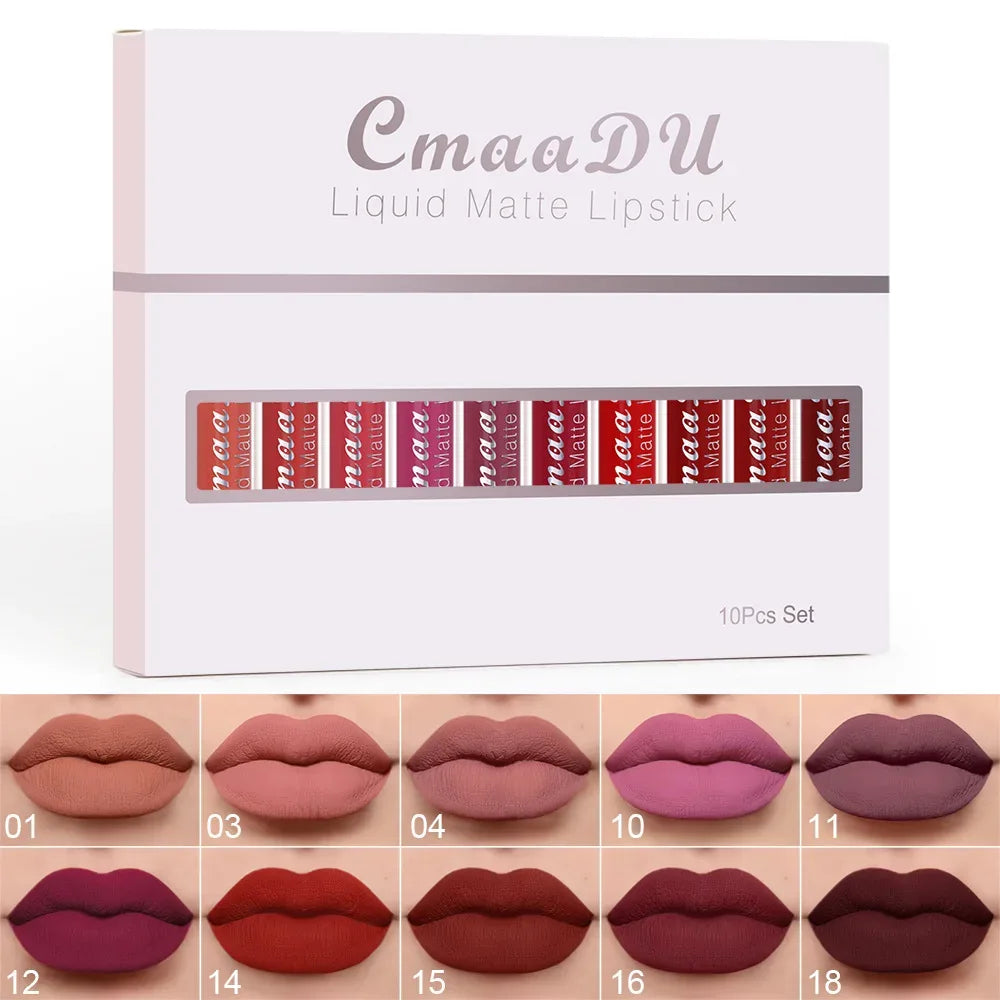 CmaaDu 10pcs/set velvet matte durable waterproof easy color non-stick cup texture silky saturation high lip gloss - My Vixen Vault