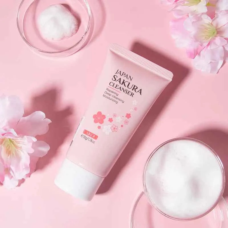 LAIKOU Japan Sakura Cleanser Gentle Deep Cleaning Oil Control Moisturizing Shrink Pores Face Skin Care Skin Cleanser 50g