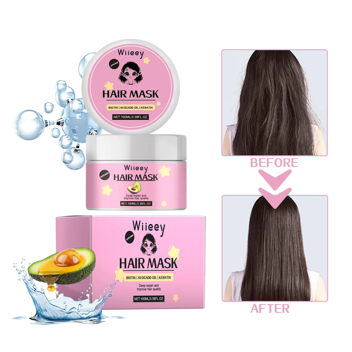 Wiieey Avocado Brightening Smooth Nourishing Frizzy Split Ends Repairing Hair Mask - Beauty Collection Studio