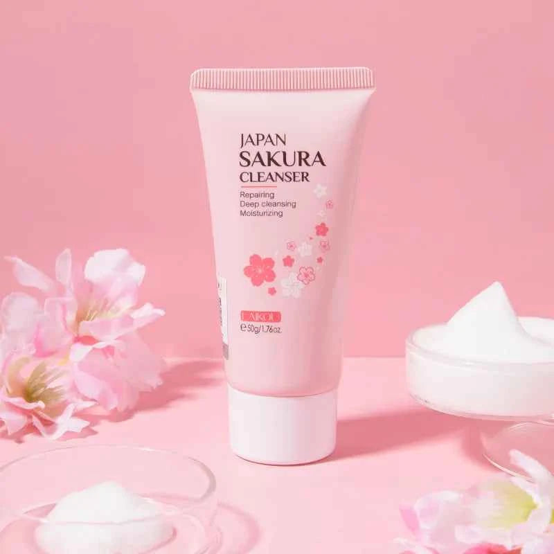 LAIKOU Japan Sakura Cleanser Gentle Deep Cleaning Oil Control Moisturizing Shrink Pores Face Skin Care Skin Cleanser 50g