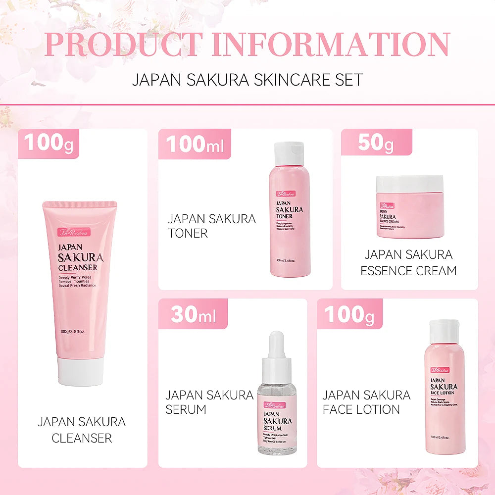 DR.ROSEVA 5Pcs Private Label Skincare Set Anti-Acne Dark Spot Remover Face Toner Cream Whitening Sakura Skin Care Sets - Beauty Collection Studio