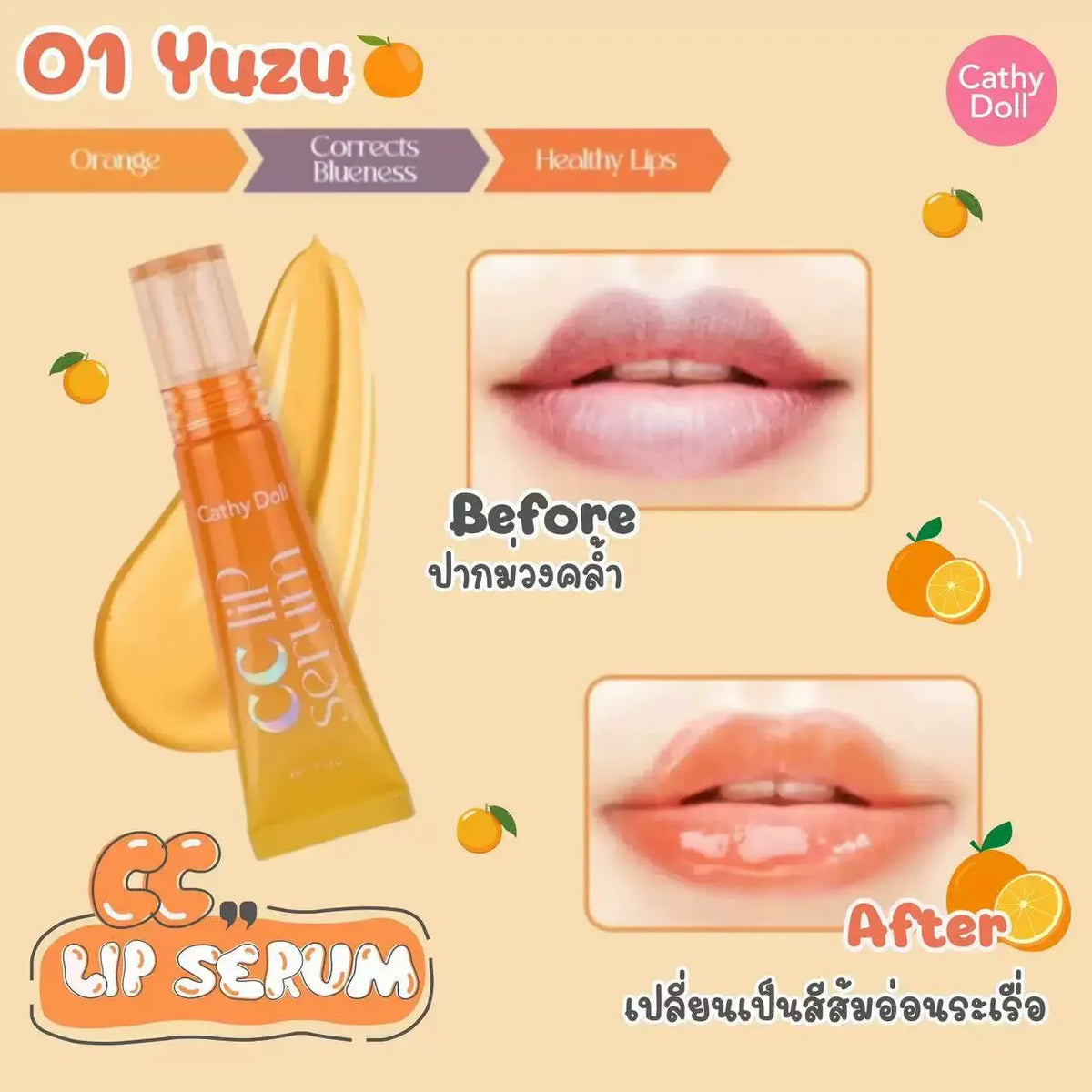 Thailand Cathy Doll CC Lip Essence Color Changing Lip Lacquer Moisturizing and Nourishing Fade Lip Lines Exfoliating 10G.