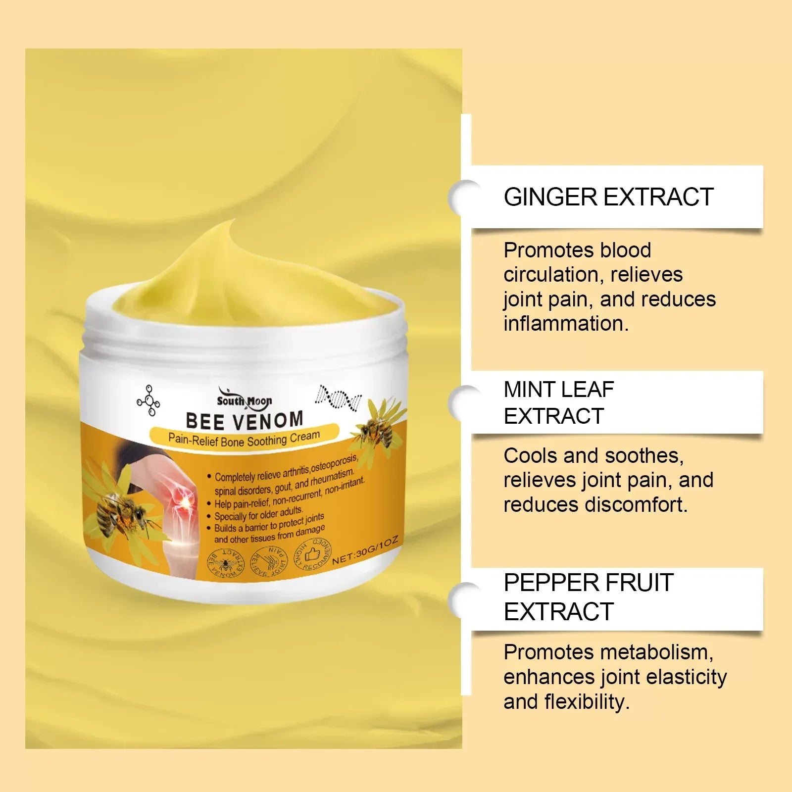 Cross-Border Southmoon Bee Venom Joint Neck Cream Relieve Shoulder, Neck, Waist, Leg, Sore Hands and Feet Discomfort Herbal Massage - My Vixen Vault