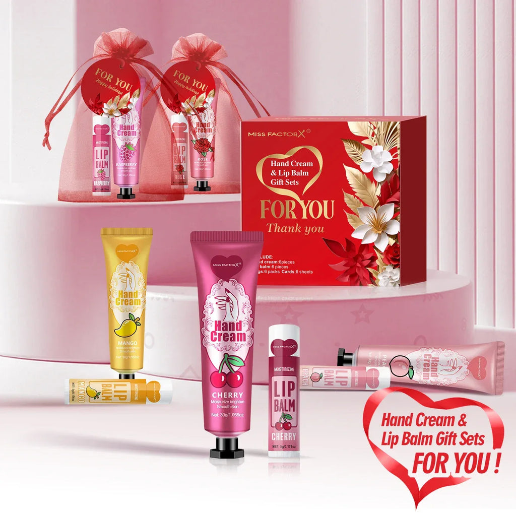 24PCS/box lip balm in bulk, hand cream in bulk thank you card and red gauze bag, wedding gift to guests, Christmas and New Year.