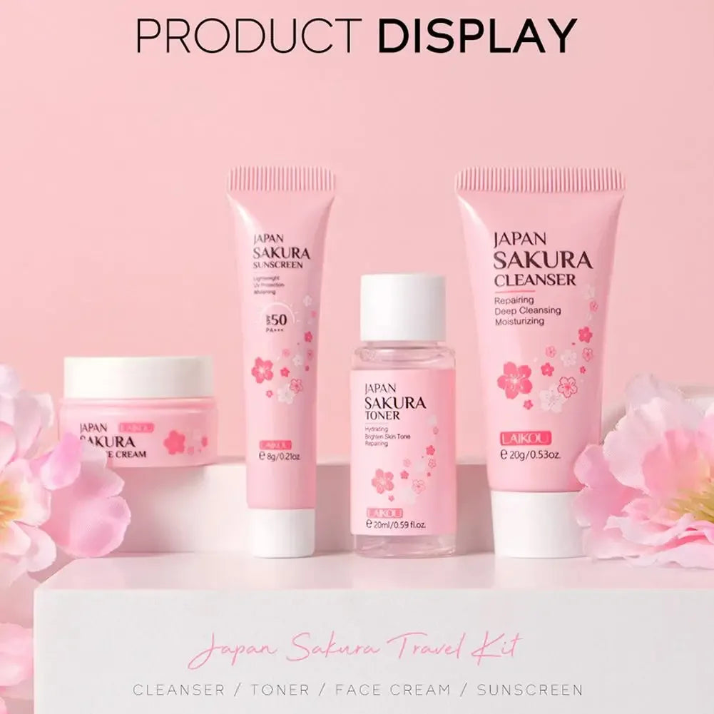 Sakura Skin Care Sets & Kits With Cleanser,Serum,Eye Cream,essence Cream Beauty Products For Women Gift Sets Routine Travel Kit.