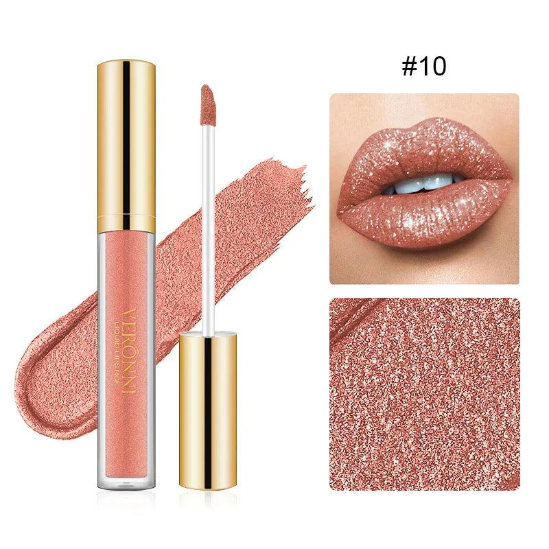 15 Color Glitter Liquid Lipsticks Shimmer Shiny Lipgloss Pearlescent Lip Tint Waterproof Long Lasting Matte Diamond Lips Glaze - My Vixen Vault