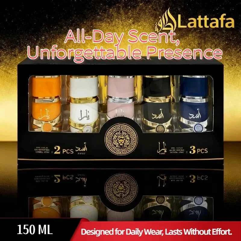 Lattafa Perfume Set 5x30ml - Arabian Luxury Fragrance Collection, Includes ASAD & Yara, Best Seller Gift Box for Women and Men