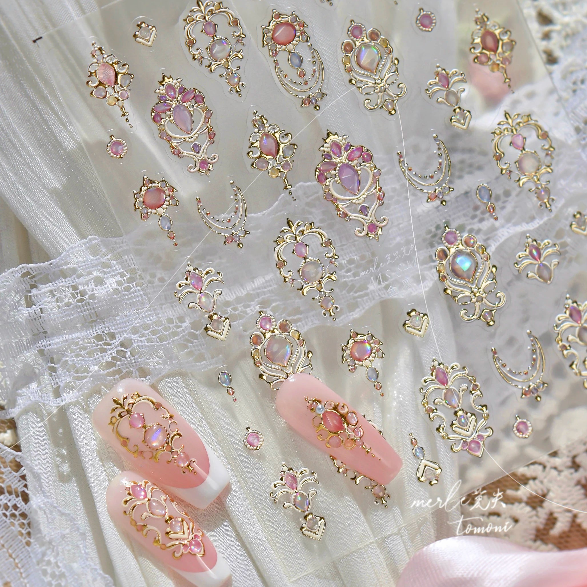 1PCS 5D Picture Frame Style Nail Art Stickers Relief Necklace Gemstone Nail Art Accessories Temperament Girl Stickers