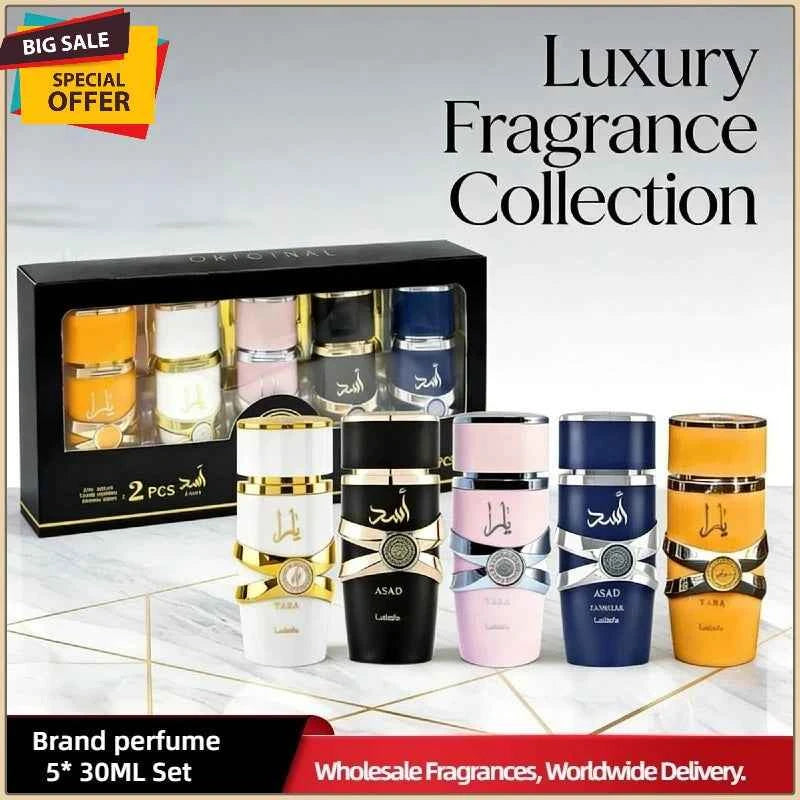 Lattafa ASAD & Yara 5x30ml Luxury Oud Musk Perfume Long Lasting Arabian EDP Travel Size Perfume Collection Perfect Romantic Gift