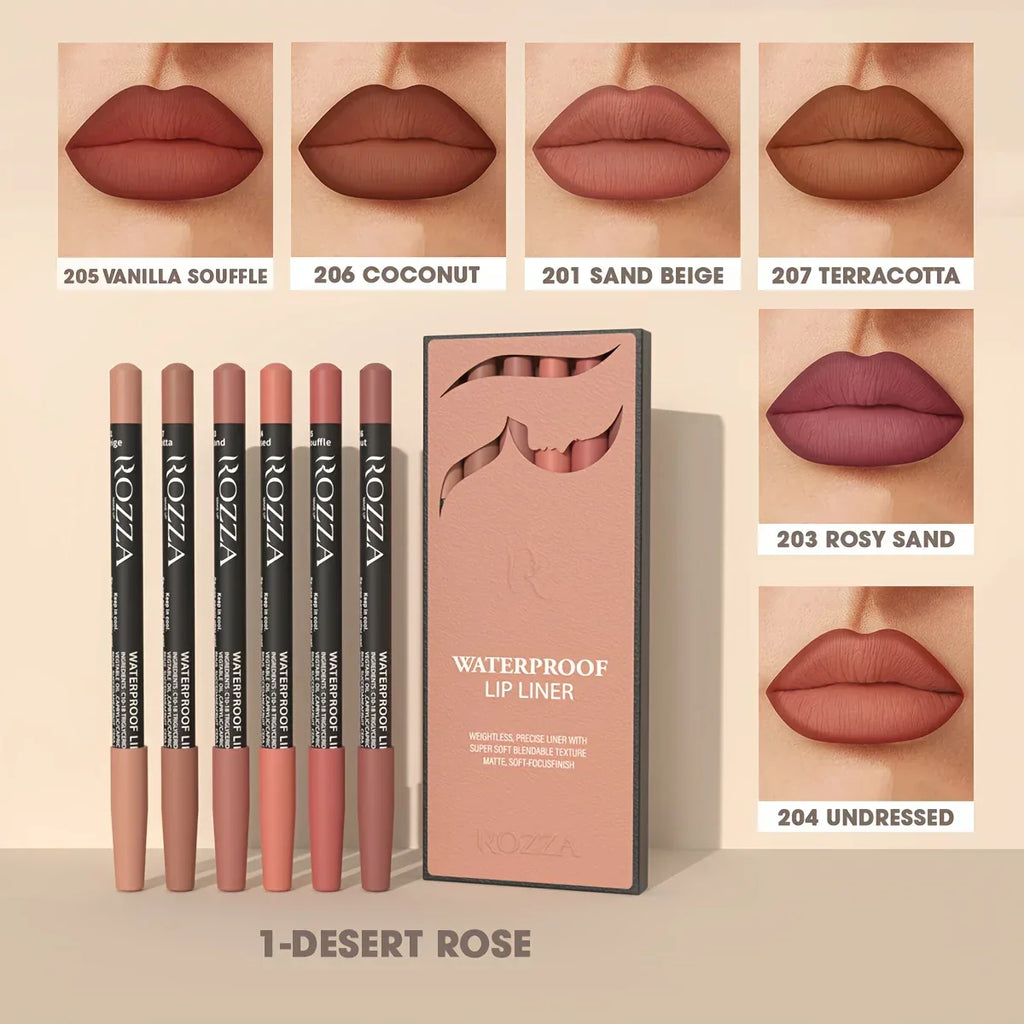 6pcs ROZZA Nude Lip Liner Set - Water-Resistant, Matte Finish Crayon Lip Pencils Non-Smudging & Easy-to-Apply - My Vixen Vault