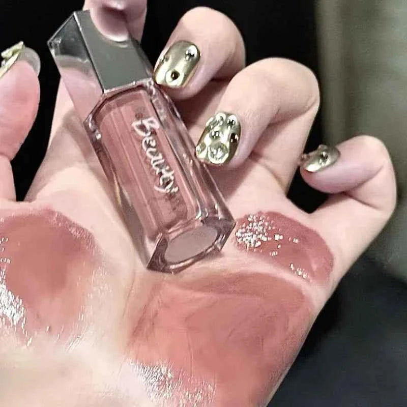 Ice Transparent Brown Lip Gloss Moisturizing Glossy Liquid Lipstick Water Light Glass Mirror Lip Glaze Long-lasting Beauty Lips.