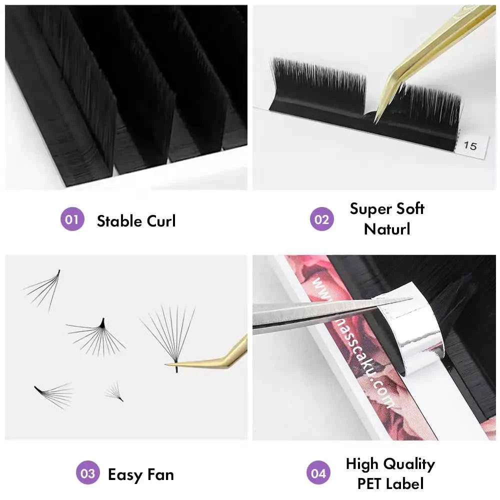 MASSCAKU Camellia Blooming Eyelash Extension L M Curl 100% Handmade Self-Making Auto Fans Individual Lashes for Maquillaje Mujer