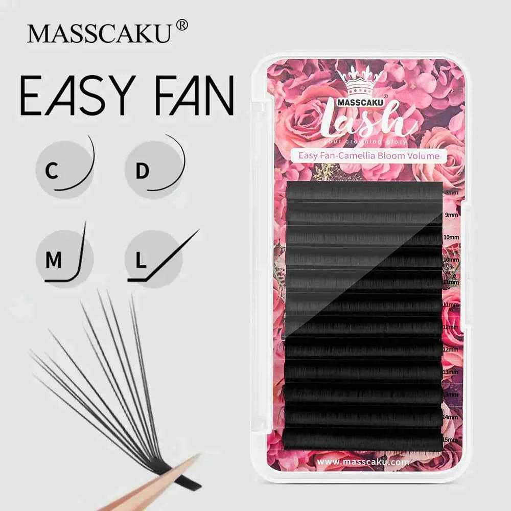 MASSCAKU Camellia Blooming Eyelash Extension L M Curl 100% Handmade Self-Making Auto Fans Individual Lashes for Maquillaje Mujer