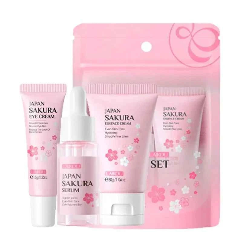 3pcs/set LAIKOU Skin Care Set Vitamin C Sakura Snail Essence Serum & Eye Cream & Face Cream Moisturizer Travel Size Skincare Set