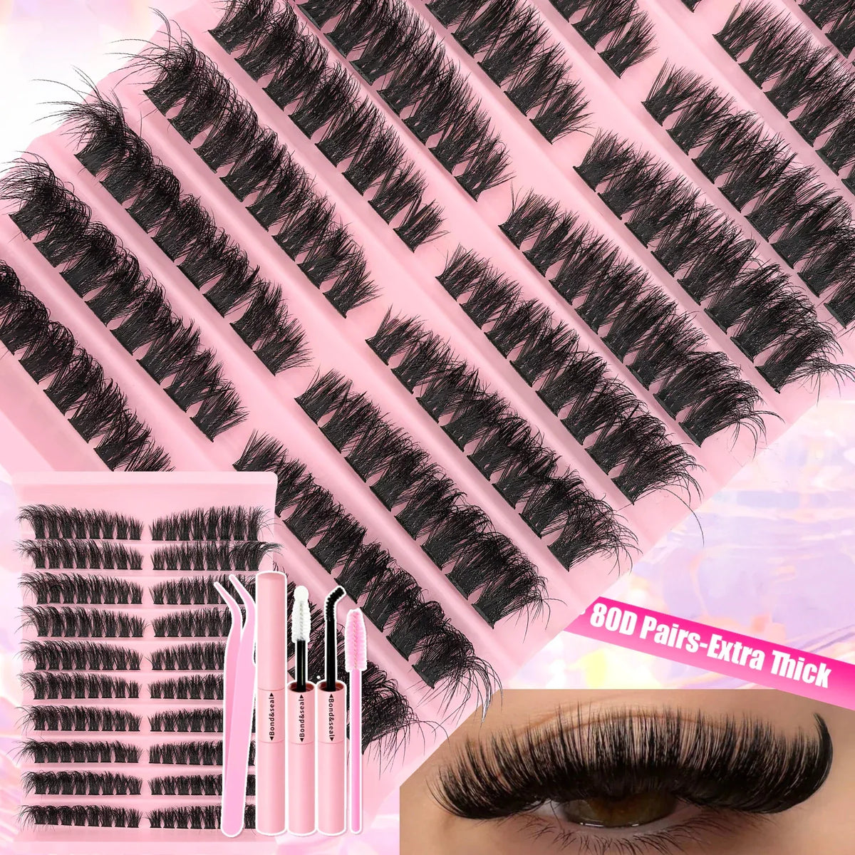 DIY Lash Extension Kit Clusters Individual Eyelashes Kit 9-16mm with Bond and Seal Wispy Natural Mange Lashes - My Vixen Vault