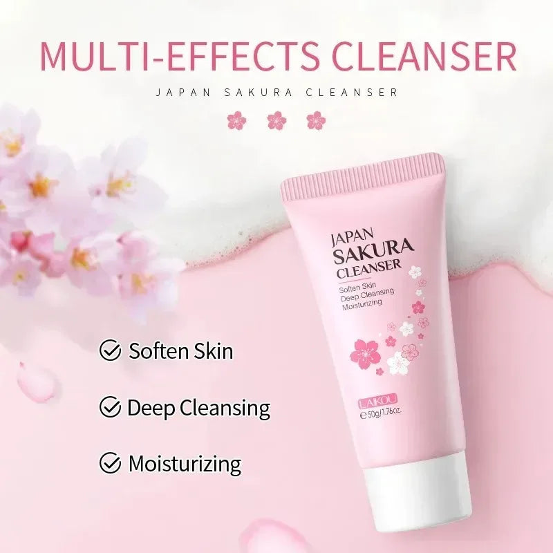 LAIKOU Sakura Cleanser Gentle Deep Cleaning Oil Control Moisturizing Shrink Pores Face Skin Care 50g Skin Cleanser All Skin Type - My Vixen Vault