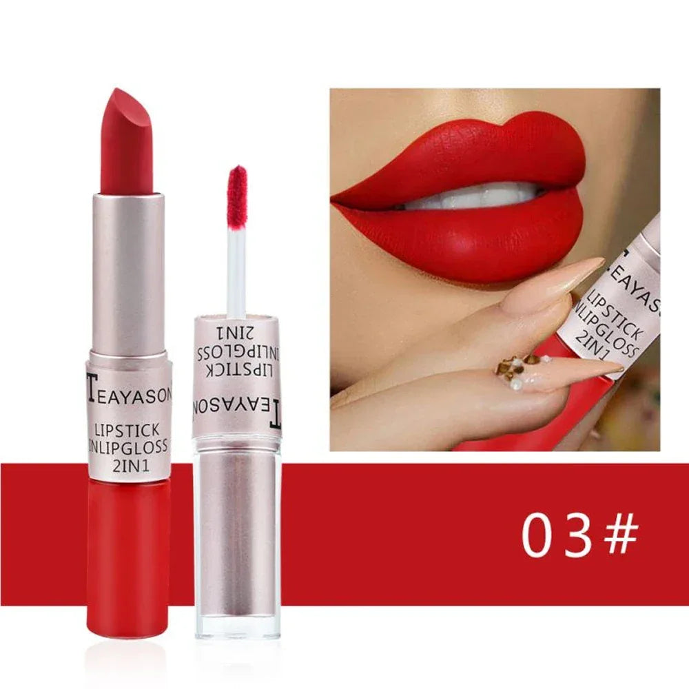 Double-Ended Velvet Matte Lipstick with Long-Lasting Effect, Brightening and Complexion-Enhancing Lipstick Pen for Autumn and Winter, Non-Transfer Matte, Valentine's Day Gift Lipstick - My Vixen Vault