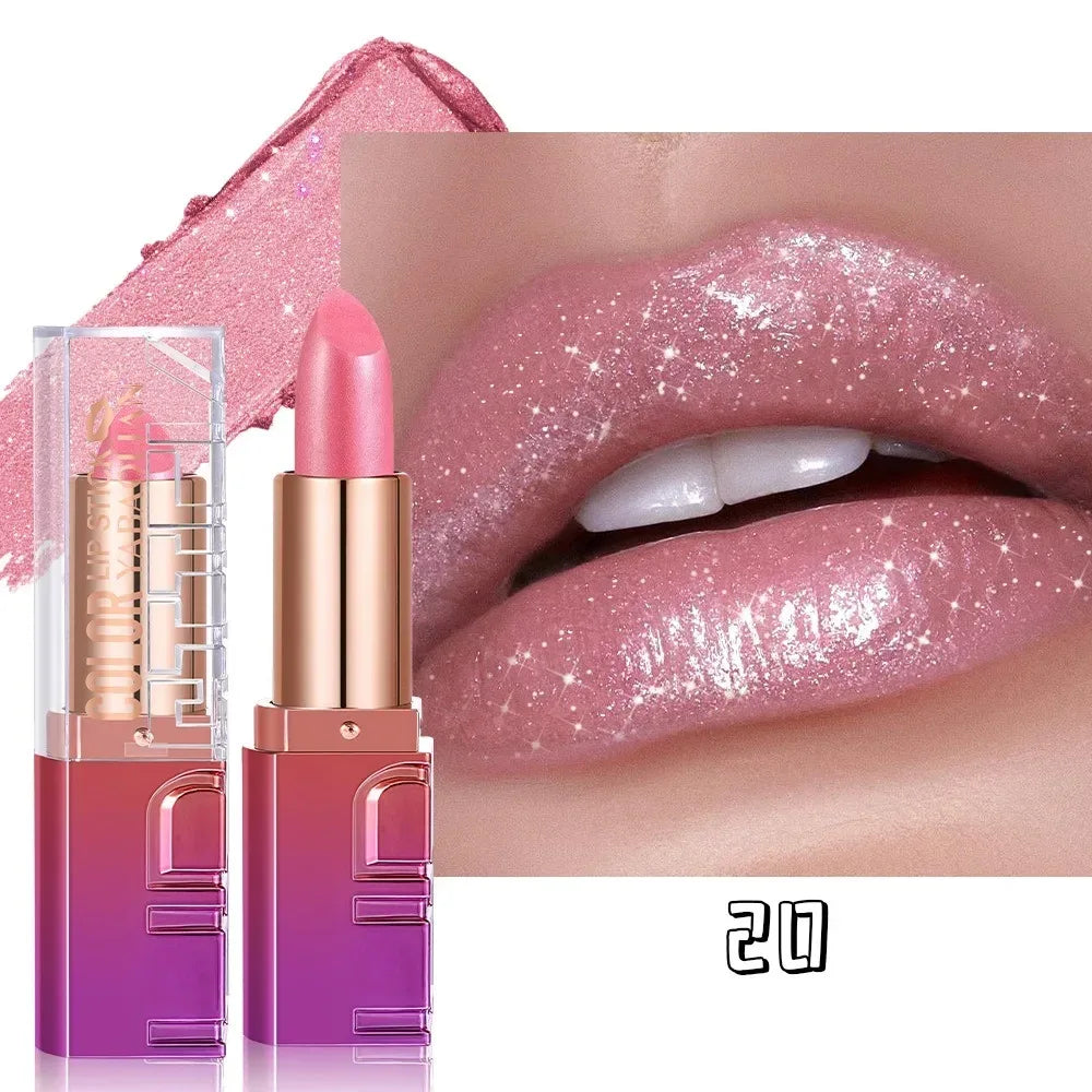 Nude Rose Pink Pearlescent Glitter Velvet Lipstick Golden Sparkle Waterproof Long Lasting Metallic Diamond Lipstick Women Makeup - My Vixen Vault