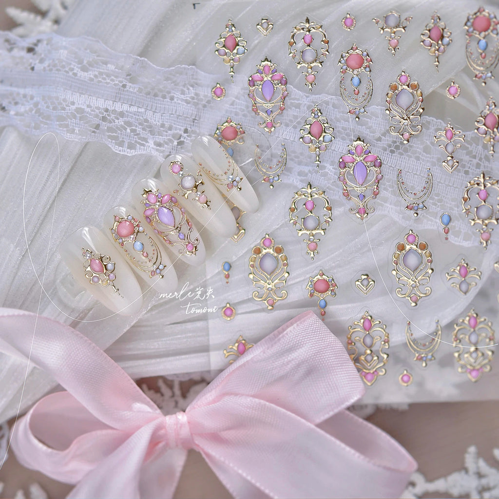 1PCS 5D Picture Frame Style Nail Art Stickers Relief Necklace Gemstone Nail Art Accessories Temperament Girl Stickers - Beauty Collection Studio