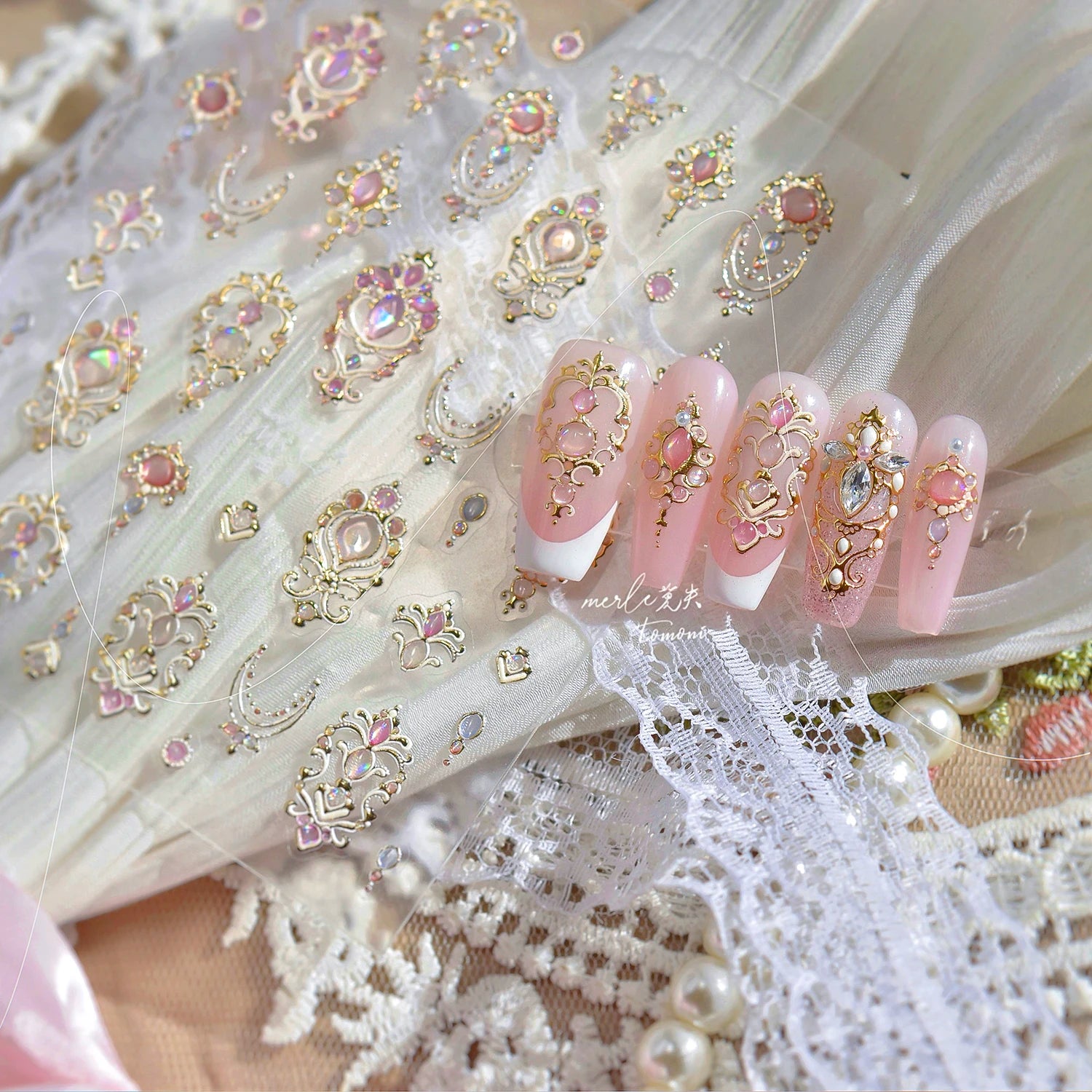 1PCS 5D Picture Frame Style Nail Art Stickers Relief Necklace Gemstone Nail Art Accessories Temperament Girl Stickers