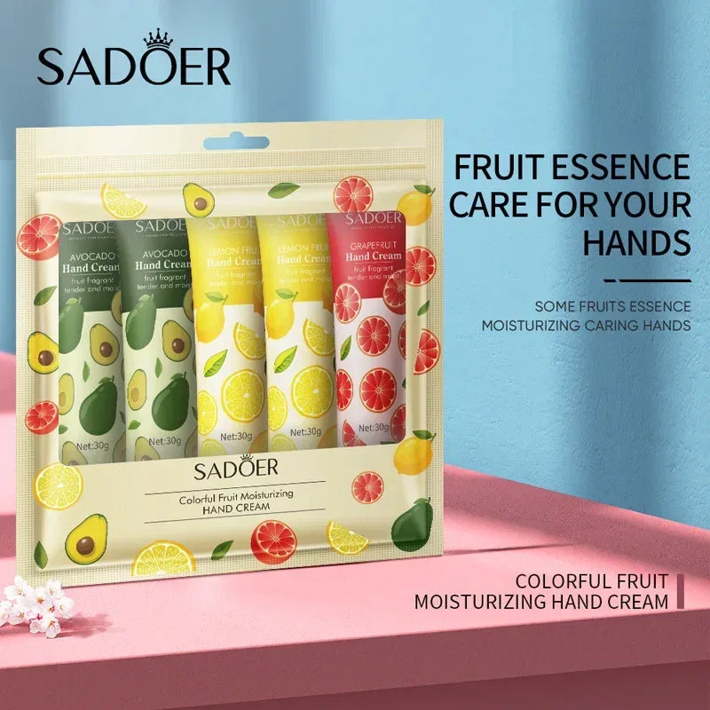 5Pcs/set Fruit Plant Fragrance Hand Cream Sets Moisturizing Repair Anti Dry Hand Lotion Sets Hands Skin Care Products.