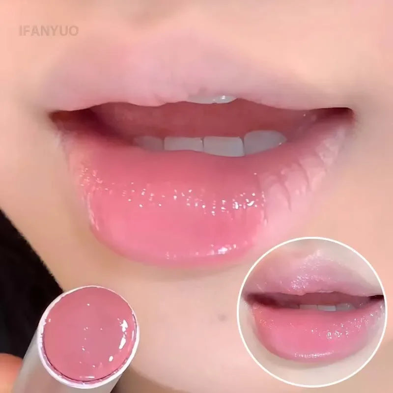 Pink Crystal Mirror Glass Solid Lip Gloss Round Tube Water Light Lipstick Clear Jelly Lip Glaze Nude Brown Moisturizing Lip Tint - My Vixen Vault