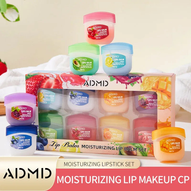 8pcs/box Fruits Lip Balm Sets Moisturizing Lipstick Makeup Base Moisturizer Lip Balm Anti-Cracking Lips Skin Care.