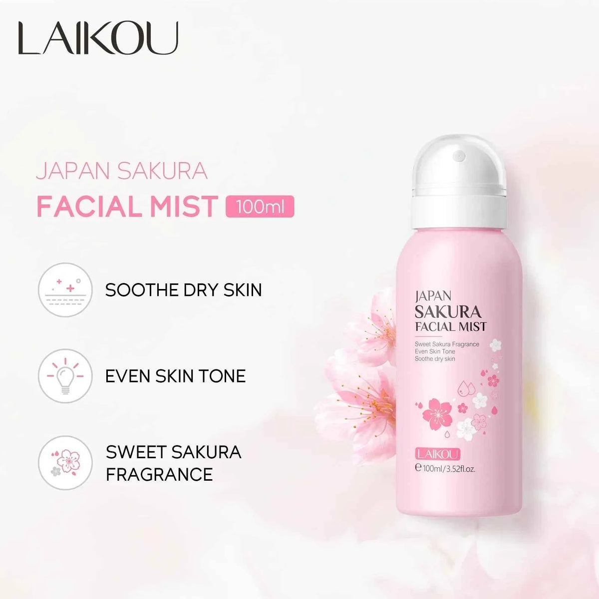 LAIKOU Sakura Toner Hydrating Moisturize Gentle Repair Brightening Skin Improve Glow Serum Toner Spray 100ml