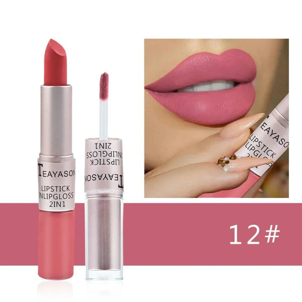 Double-Ended Velvet Matte Lipstick with Long-Lasting Effect, Brightening and Complexion-Enhancing Lipstick Pen for Autumn and Winter, Non-Transfer Matte, Valentine's Day Gift Lipstick - My Vixen Vault