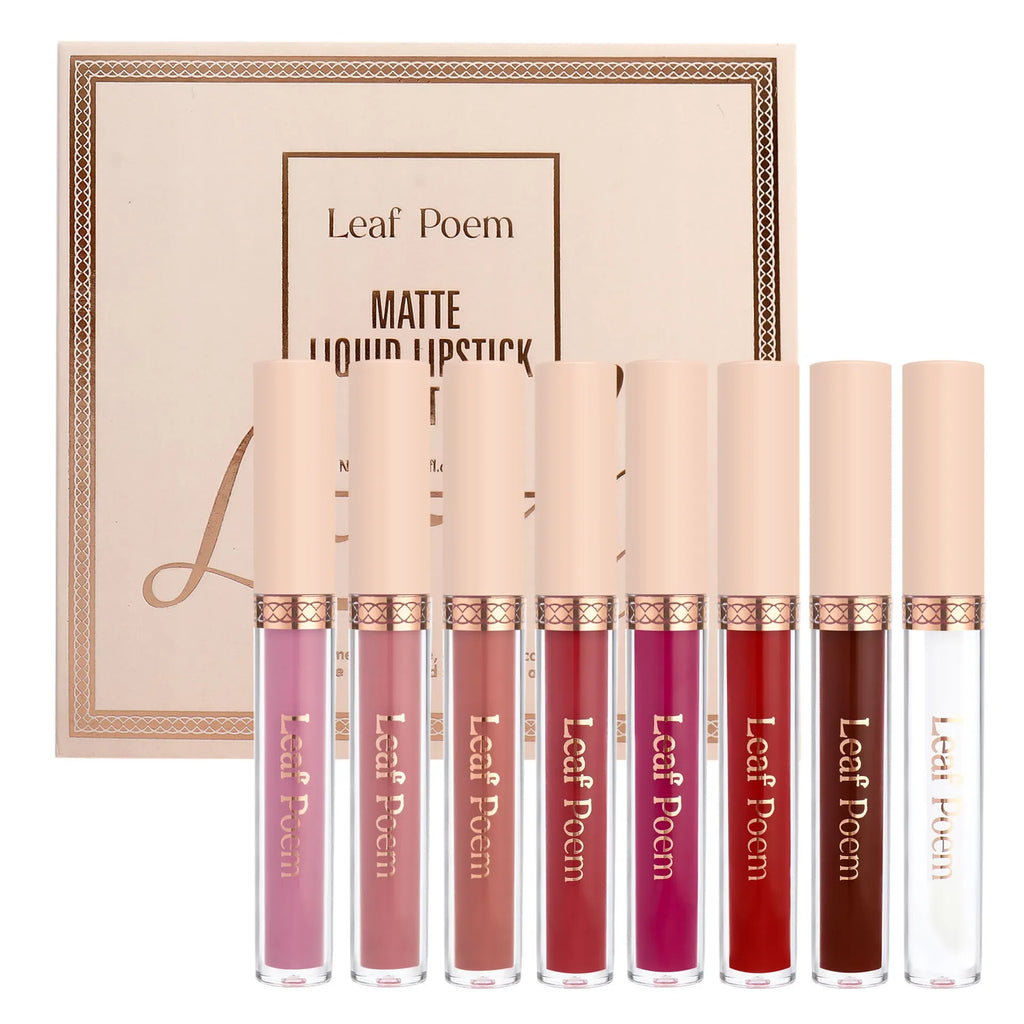 8 pcs matte liquid lipstick, lip glaze - waterproof, non-stick, long-lasting lip gloss, brown, pink, purple and red tones, suitable for Valentine's Day, daily, parties, travel - My Vixen Vault