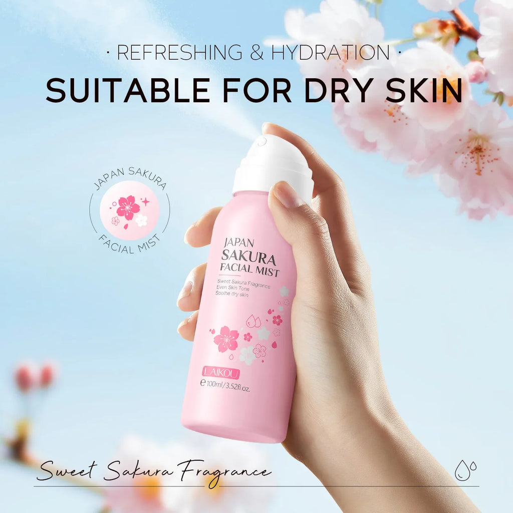 LAIKOU Sakura Facial Mist Brightening Spray Moisturizing Face Serum Brightening Toner Shrink Pores Oil Controlg Skincare 100ml - Beauty Collection Studio