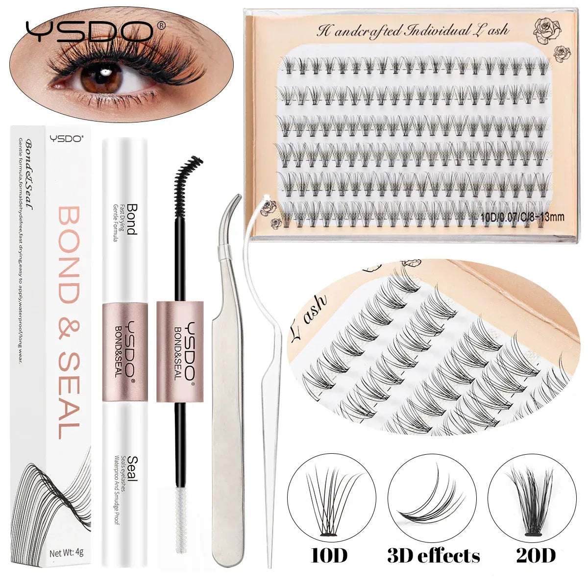 DIY Lash Extension Kit Lash Individual Lashes Clusters8-16mm With Waterproof Lash Bond And Seal Eyelash Tweezers Lash Kit - My Vixen Vault