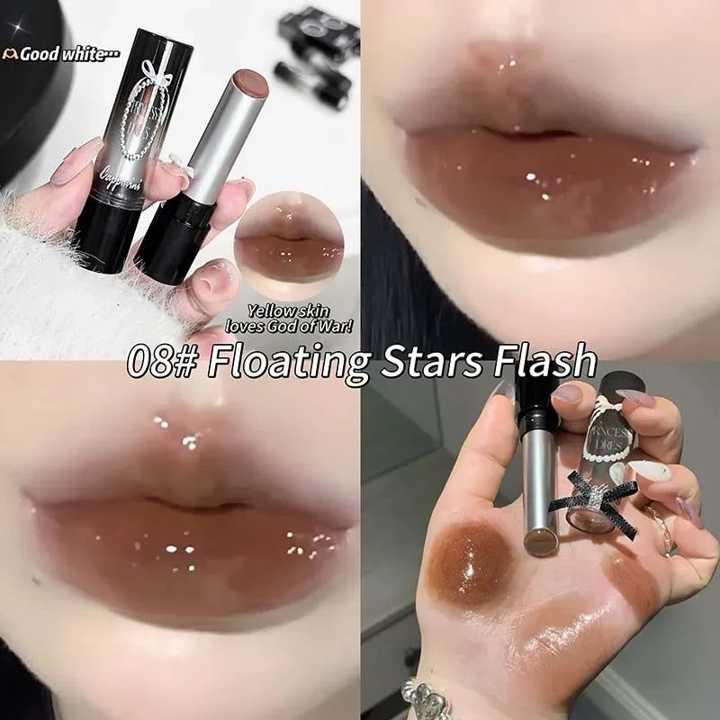Pink Crystal Mirror Glass Solid Lip Gloss Round Tube Water Light Lipstick Clear Jelly Lip Glaze Nude Brown Moisturizing Lip Tint - My Vixen Vault