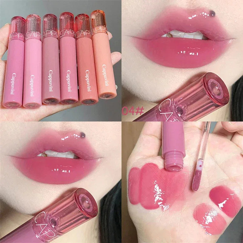 Waterproof Mirror Jelly Lip Glaze 6 Colors Water-light Lip Gloss Long Lasting Moisturising Glossy Red Tint Lips Makeup Cosmetics - My Vixen Vault