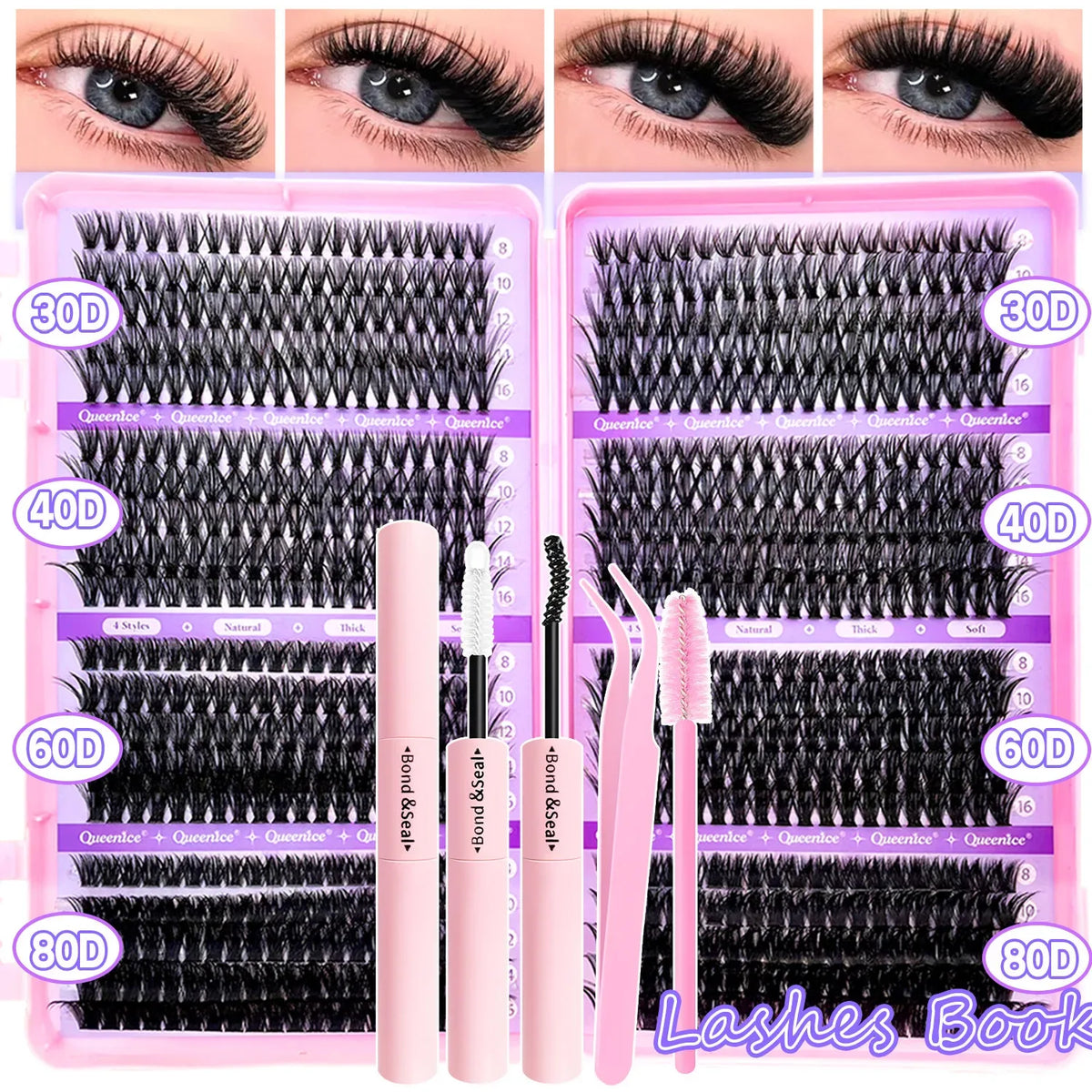 DIY Lash Extension Kit Clusters Individual Eyelashes Kit 9-16mm with Bond and Seal Wispy Natural Mange Lashes - My Vixen Vault