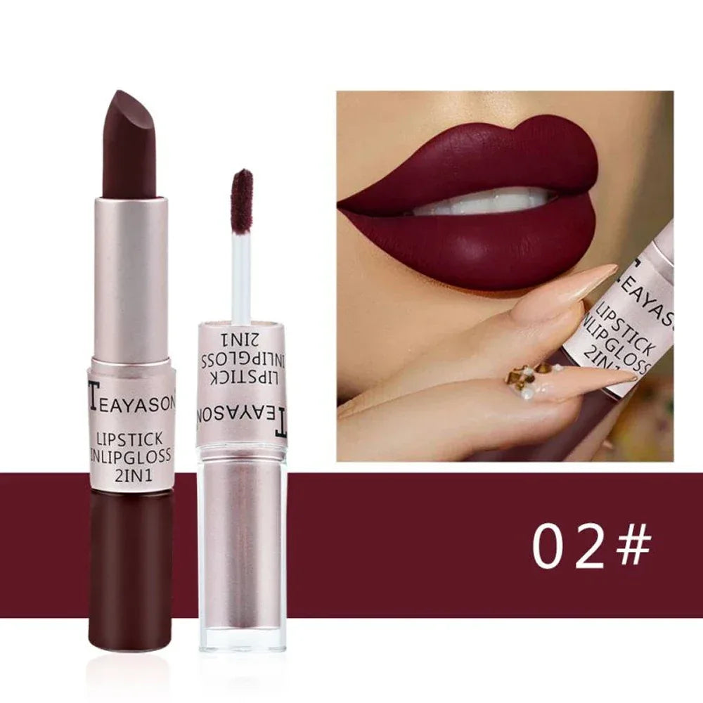 Double-Ended Velvet Matte Lipstick with Long-Lasting Effect, Brightening and Complexion-Enhancing Lipstick Pen for Autumn and Winter, Non-Transfer Matte, Valentine's Day Gift Lipstick - My Vixen Vault
