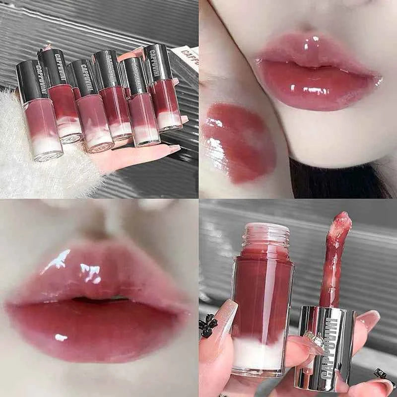 Grayish Pink Lip Gloss Water Light Long Lasting Clear Moisturize Mirror Red Lip Tint Non Stick Cup Liquid Lipstick Makeup.