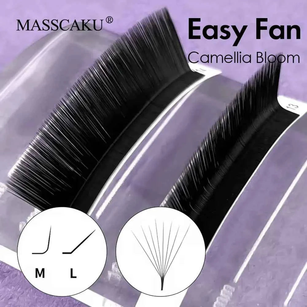 MASSCAKU Camellia Blooming Eyelash Extension L M Curl 100% Handmade Self-Making Auto Fans Individual Lashes for Maquillaje Mujer
