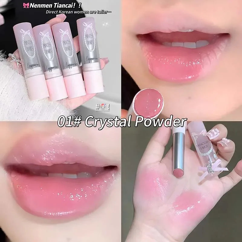 Pink Crystal Mirror Glass Solid Lip Gloss Round Tube Water Light Lipstick Clear Jelly Lip Glaze Nude Brown Moisturizing Lip Tint - My Vixen Vault