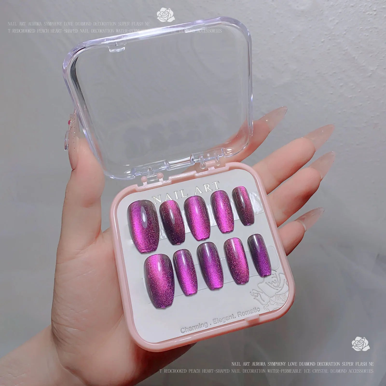 24Pcs Cat Eye Press on Nails Short Square,Soft Gel Fake Nails, Glossy Glitter CatEye Nail Tips for Women and Girls Stick On Nail