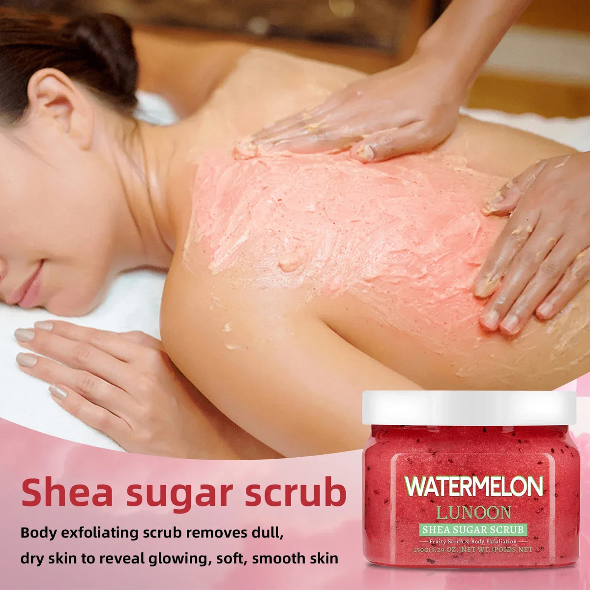 Natural Watermelon Shea Sugar Scrub 150g - Body Exfoliator, Moisturizing, Smooth & Glowing Skin, For Elbows, Knees, Back & Legs - My Vixen Vault
