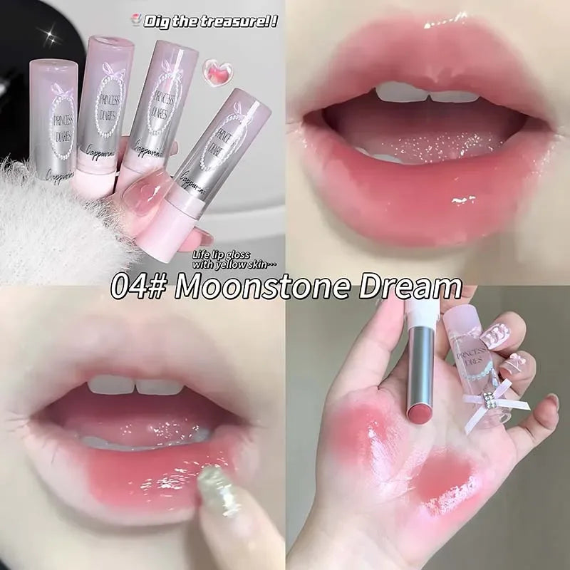 Pink Crystal Mirror Glass Solid Lip Gloss Round Tube Water Light Lipstick Clear Jelly Lip Glaze Nude Brown Moisturizing Lip Tint - My Vixen Vault