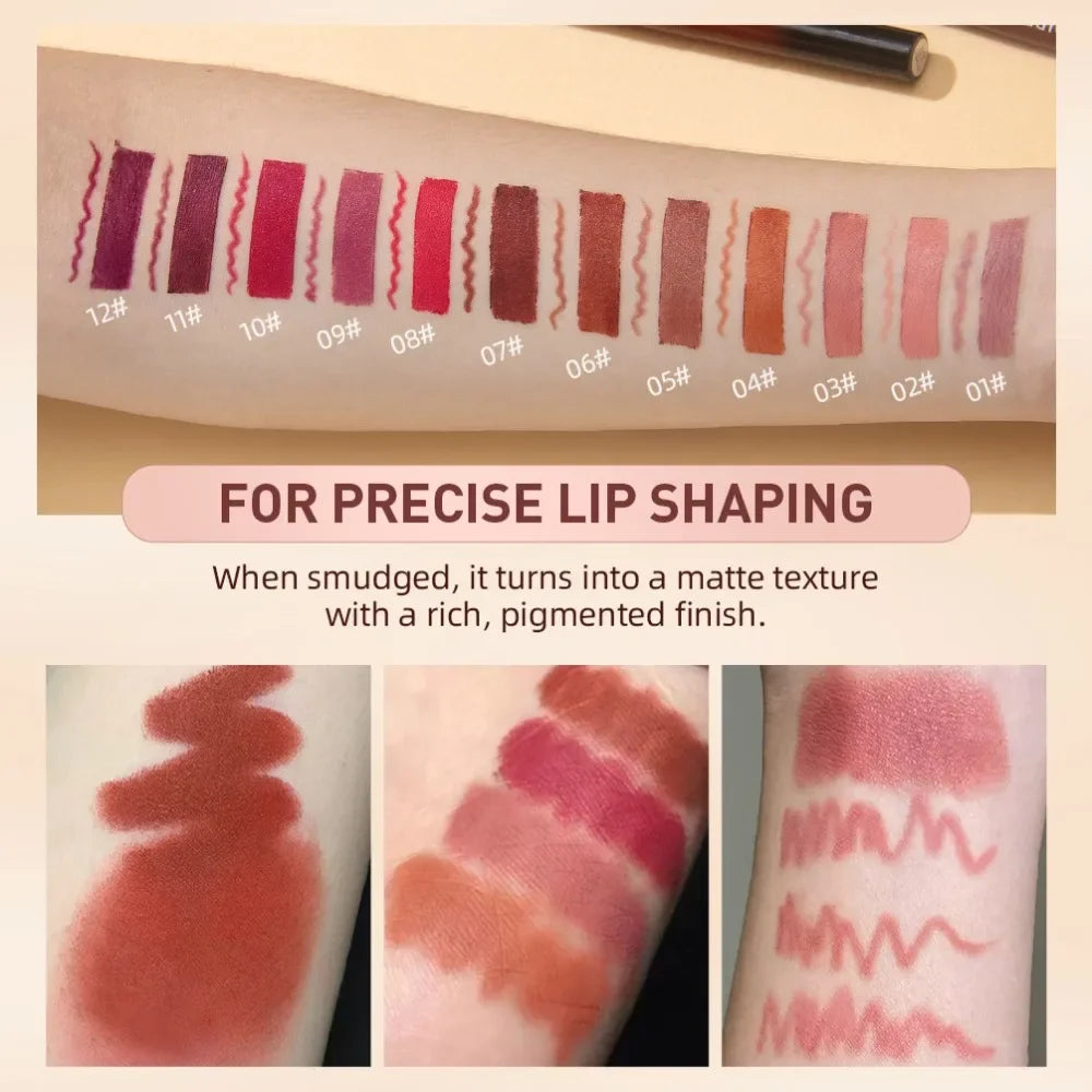 Lipliner Pencil Lipstick Set Matte Nude Red Contour Tint Lipstick Long Lasting Non-stick Cup Lipliner Makeup Lip Stain Pen - Beauty Collection Studio