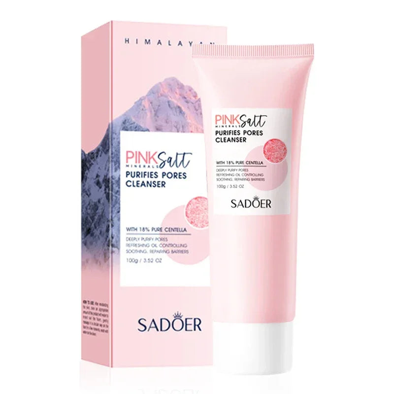 SADOER Himalayan Pink Salt Facial Cleanser Deep Cleansing Moisturizing Face Wash Foam Cleanser Face Cleansing Skin Care - My Vixen Vault