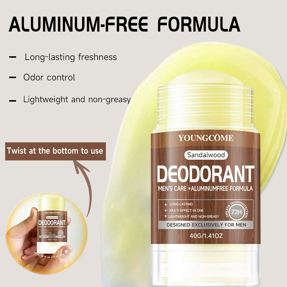 Men Sandalwood Deodorant Stick Anti Sweating Keep Drying Lasting Fragrance Remove Armpit Odor Underarm Refresh Sticks 40g 1/3set - Beauty Collection Studio