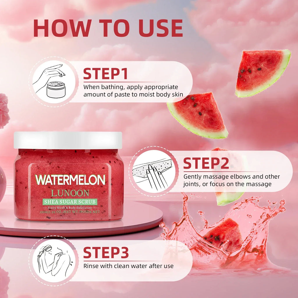 Natural Watermelon Shea Sugar Scrub 150g - Body Exfoliator, Moisturizing, Smooth & Glowing Skin, For Elbows, Knees, Back & Legs - My Vixen Vault