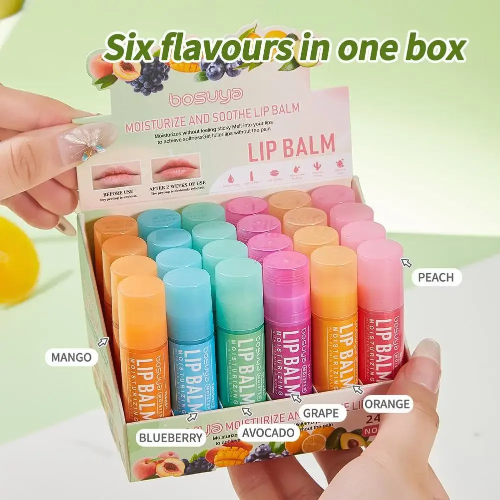 6/24pcs Assorted Fruit Flavor Lip Balm Set - Hydrating, Nourishing & Prevents Chapped Lips - Care for Dry Lips & Fine Lines.