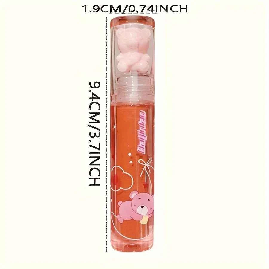 6 color lip glaze, cute little bear, mirror gloss, jelly lips with sparkling light dew water, long-lasting stain resistant trans