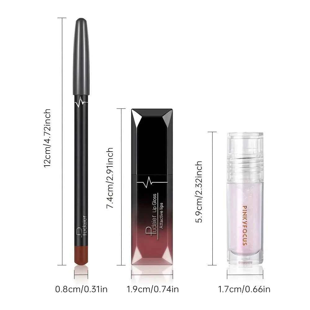 3PCS Ombre Lip Kit: Lip Liner + Lip Gloss + Lip Oil, Gradient Lips Makeup, Nude Shades, Hydrating, Non-Sticky