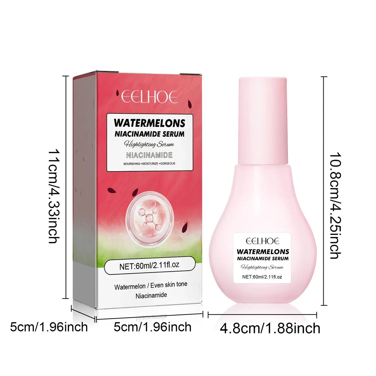 Watermelon Niacinamide Brightening Essence Light Bulb Design W/ Hyaluronic Acid Vitamin E Lightweight Hydrating Face Makeup - My Vixen Vault